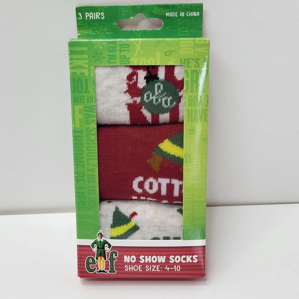 New Elf The Movie Buddy Sayings 3 Pairs No Show Ankle Socks Women Shoe Size 4-10